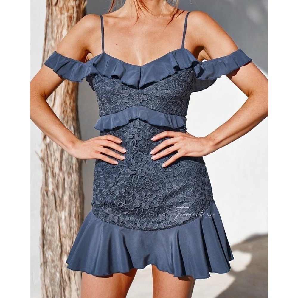 Two Sisters the Label Blue Lace Lizzie Bodycon Coquette Mini Dress Size 8 NWT‎